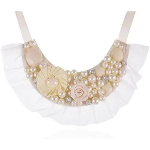 Alilang Women?s Girly Faux Ivory Pearls Floral Beads Gothic Lolita Bridal Costume Fabric Bib Collar Necklace