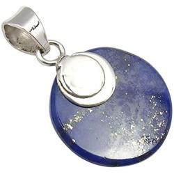SilverStarJewel 925 Sterling Silver Natural Lapis Lazuli Flat Pendant 1.4''
