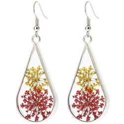 BaubleStar Pressed Flower Teardrop Earrings Dry Flowers Drop Dangle Fashion Jewelry