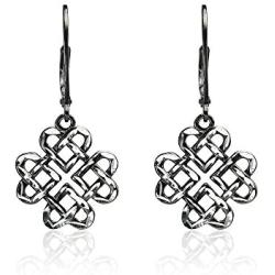 Sterling Silver Diamond-cut Celtic Heart Love Knot Leverback Earrings