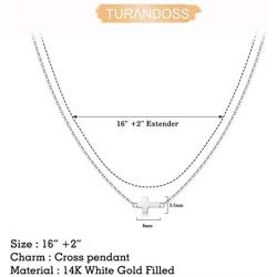 Turandoss Cross Necklace for Women - 14K Gold Filled Small Cross Pendant Simple Sideways Cross Necklace for Women Jewelry Gifts 14 16 Inches Chain Gold/White God/Rose Gold