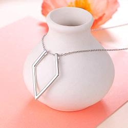 S925 Sterling Silver Jewelry Open Rhombus Pendant Ring Holder Necklace Wedding Engagement Anniversary Infinity Love Gift for Her, Wife, Girlfriend, Fiancee