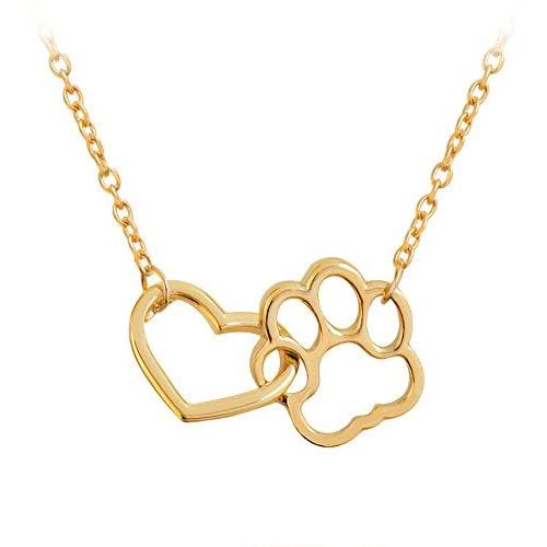MIXIA Cat Dog Puppy Paw Print Stamped Pet Memorial Pendant Necklace Love Heart Necklace Jewelry