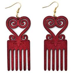 KaFu Statement Dangle Natural Wood Earrings Long Wood Comb Pendant Exaggeration African Style Lightweight Bohemia Retro Drop Dangle Earrings for Women Girls Jewelry