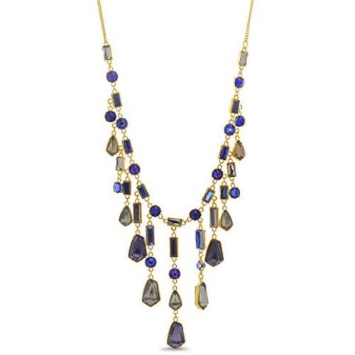 CATHERINE MALANDRINO Multi-Colored Stone Waterfall Style Yellow Gold-Tone Necklace for Women