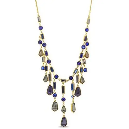 CATHERINE MALANDRINO Multi-Colored Stone Waterfall Style Yellow Gold-Tone Necklace for Women