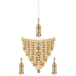Efulgenz Indian Crystal Rhinestone Choker Neckalce Earrings Maangtikka Wedding Bridal Jewelry Set