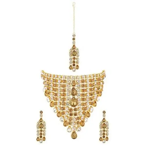 Efulgenz Indian Crystal Rhinestone Choker Neckalce Earrings Maangtikka Wedding Bridal Jewelry Set Efulgenz Indian Crystal Rhinestone Choker Neckalce Earrings Maangtikka Wedding Bridal Jewelry Set
