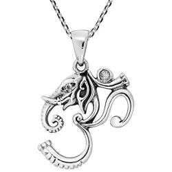 Ganesha Om or Aum Mantra Clear Cubic Zirconia .925 Sterling Silver Pendant Necklace