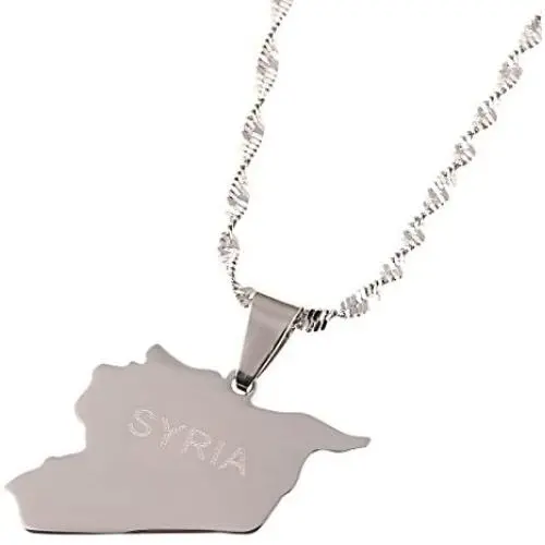 Stainless Steel Syria Map Flag Pendant Necklaces Syrians Jewelry