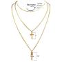 Mulgro Gold Cross Stacked Necklace Layered Rose Flower Pendant Necklace Layering Choker Necklaces with Extension Chain Easter Gift for Girls
