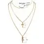 Mulgro Gold Cross Stacked Necklace Layered Rose Flower Pendant Necklace Layering Choker Necklaces with Extension Chain Easter Gift for Girls