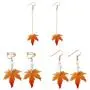 3 pairs Red Maple Leaf Earrings Sets,Christmas Earrings for Womens Girls,Thanksgiving Jewelry,Long Tassels Pearl Drop Dangle Earrings