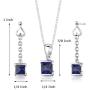 Peora Created Blue Sapphire Drop Earrings and Pendant Necklace Jewelry Set for Women in Sterling Silver, Dainty Heart Accent, 2.75 Carats total Princess Cut, with 18 inch Chain