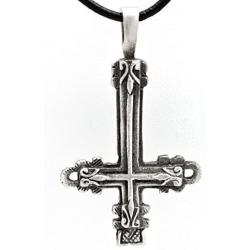 Trilogy Jewelry Pewter Inverted Gothic St. Peters Cross Pendant on Leather Necklace