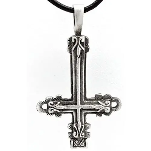 Trilogy Jewelry Pewter Inverted Gothic St. Peters Cross Pendant on Leather Necklace Trilogy Jewelry Pewter Inverted Gothic St. Peters Cross Pendant on Leather Necklace