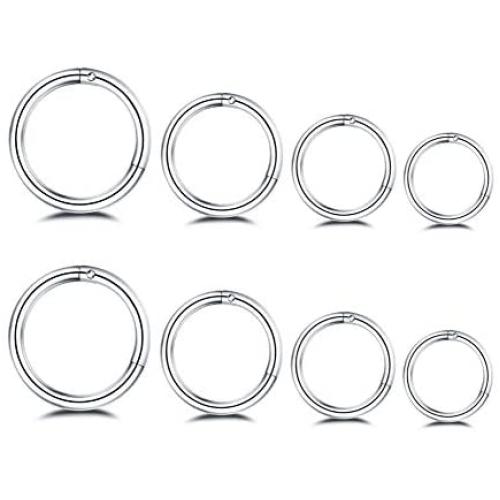 Changgaijewelry Surgical Stainless Steel 16G 18G Nose Ring Sleeper Cartilage Tiny Hoop Earrings Septum Hinged Clicker Helix Tragus Couch Daith Lip Piercings 6mm 8mm 10mm 12mm Set Silver