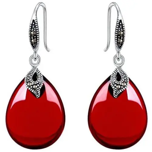 EVER FAITH 925 Sterling Silver Red Corundum Crystal Bridal Retro Leaf Teardrop Hook Dangle Earrings EVER FAITH 925 Sterling Silver Red Corundum Crystal Bridal Retro Leaf Teardrop Hook Dangle Earrings