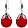 EVER FAITH 925 Sterling Silver Red Corundum Crystal Bridal Retro Leaf Teardrop Hook Dangle Earrings