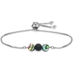 TUSHUO 8mm Volcanic Stone Essential Oil Diffuser with Colorful Shell Bracelet for Women Girls Stainless Steel Hypoallergenic Bracelet Jewelry,Adjustable