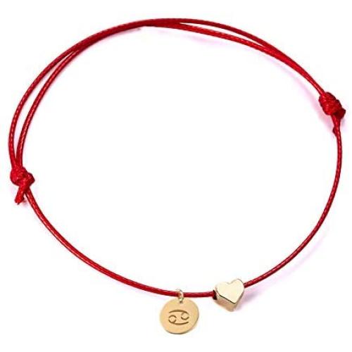 Ailiessy Love Heart Constellation Bracelet for Women Handmade Braided Rope Round Disc Coin Zodiac Bracelet Charm Fashion Red String Friendship Bracelet Jewelry