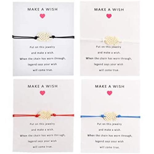 HUNO Friendship Bracelet with Wish Card Shell Pineapple Infinity Charm Bracelet for Friends Gifts Couple Jewelry 4Pcs/Pack