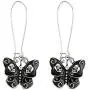 Sterling Silver Plated Vintage Black Skull Heads Butterfly Charm Dangle Earrings Sterling Silver Plated Vintage Black Skull Heads Butterfly Charm Dangle Earrings