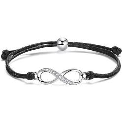 ZENI Infinity Love Bracelet for Women Girl 925 Sterling Sliver Zircons 24cm Handmade Adjustable Rope Bracelet Black Christmas Jewelry Gift