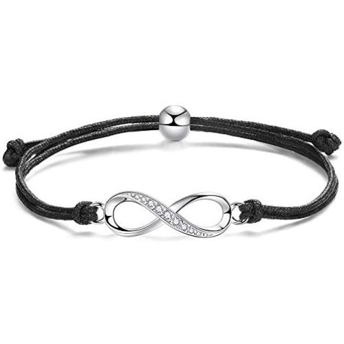 ZENI Infinity Love Bracelet for Women Girl 925 Sterling Sliver Zircons 24cm Handmade Adjustable Rope Bracelet Black Christmas Jewelry Gift