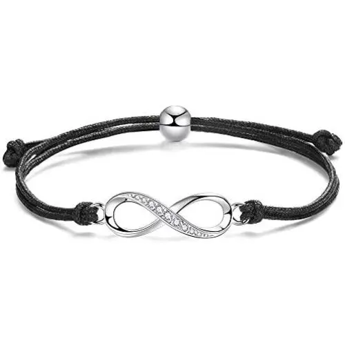ZENI Infinity Love Bracelet for Women Girl 925 Sterling Sliver Zircons 24cm Handmade Adjustable Rope Bracelet Black Christmas Jewelry Gift