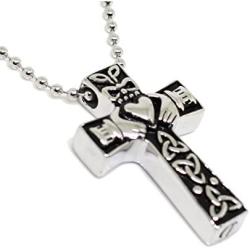 Lauren Annabelle Studio Cremation Jewelry Cross Celtic Claddagh Urn Stainless Steel Pendant Necklace for Men and Women Dad Mom