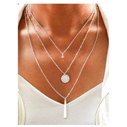 Yalice Multi-Layered Round Disc Necklace Chain Vertical Bar Pendant Necklaces Jewelry for Women and Girls