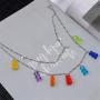 N/Q Layered Punk Gothic Resin Gummy Cartoon Bear Link Chain Pendant Necklace Colorful Rock Hip Hop Transparent Animal Choker Necklace for Women Girls Party Jewelry Gift