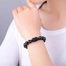 Rustenhof Natural Crystal Obsidian Stone Bead Bracelet with Dragon or Phoenix Totem Cylinder Bead Men or Women Chain Famous Fashion 12MM 10MM