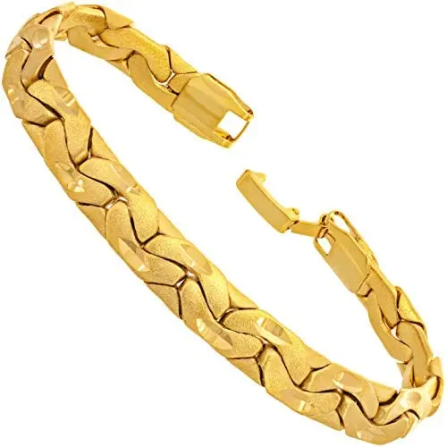 LIFETIME JEWELRY 7.5mm Brushed Riccio Bracelet 24k Gold Plated for Women and Men LIFETIME JEWELRY 7.5mm Brushed Riccio Bracelet 24k Gold Plated for Women and Men