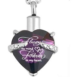 Heart Cremation Urn Necklace for Ashes Urn Jewelry Memorial Pendant with Fill Kit and Gift Box - Always on My Mind Forever in My Heart