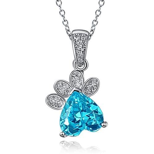Caperci Sterling Silver Blue Topaz and Paw Heart Pendant Necklace - Christmas Day Jewelry Gift for Mom/Wife