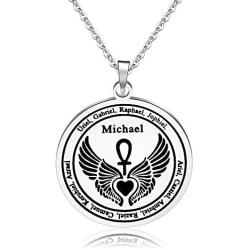 KUIYAI 12 Guardian Angels Medallion Wings Heart Necklace Ankh Life Power Magic Amulet Pendant Angel Gift