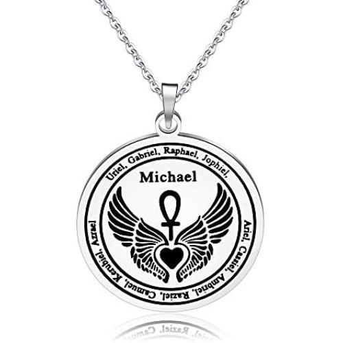 KUIYAI 12 Guardian Angels Medallion Wings Heart Necklace Ankh Life Power Magic Amulet Pendant Angel Gift