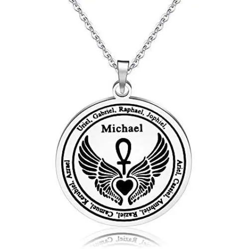 KUIYAI 12 Guardian Angels Medallion Wings Heart Necklace Ankh Life Power Magic Amulet Pendant Angel Gift