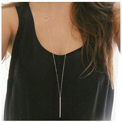 TseanYi Long Bar Drop Necklace Silver Circle Karma Pendant Chain Necklace Vintage Chain Necklaces Jewelry for Women and Girls