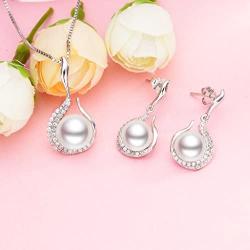 EVER FAITH 925 Sterling Silver CZ AAA Freshwater Cultured Pearl Flower Bud Necklace Earrings Set