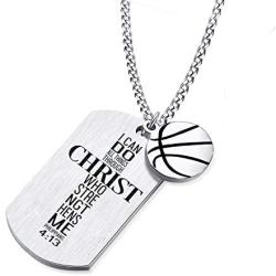 Basketball Christian Necklace Faith I Can Do All Things Through Christ Who Strengthens Me Phil. 4:13 Pendent Scripture Jewelry Stainless Steel Pendant Hip Hop Inspirational Quote Sports Gifts Teens