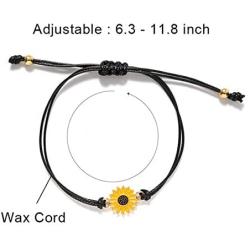 Nanafast 4 PCS Sunflower Charm Bracelet Adjustable Friendship Bracelet Handmade Distance Bracelets for Best Friend Inspirational Sunflower Gifts