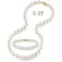 THE PEARL SOURCE 14K Gold 9-10mm Round White Freshwater Cultured Pearl Necklace, Bracelet & Earrings Set in 16'' Choker Length for Women