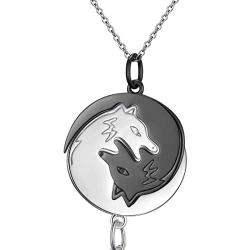 FLYOW 925 Sterling Silver Yin Yang Wolf Cat Puzzle Piece Matching Couple BFF Friendship Sister 2 Cats Heart Pendant Necklace Gift Set of 2, 18''