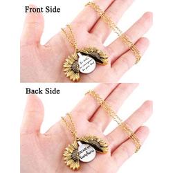 JYH Inspirational Sunflower Necklace for Women Girls 2-Side Version Engraved Locket Pendent Personalized Motivational Gift for Her Mantra Birthday Jewelry