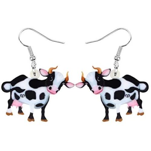 DUOWEI Cute Cartoon Milk Cattle Cow Earrings Acrylic Dangle Drop Jewelry for Women Girls Teens Kids Gifts