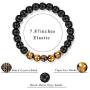 Finrezio 4PCS Bead Bracelet Men Women Black Matte Onyx Tiger Eye Crown King Panther Charm Elastic Adjustable Natural Stone Beads Bracelets Set