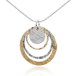 Two Tone 925 Sterling Silver & 14k Gold Filled Graduated Circles Pendant Necklace, 18”